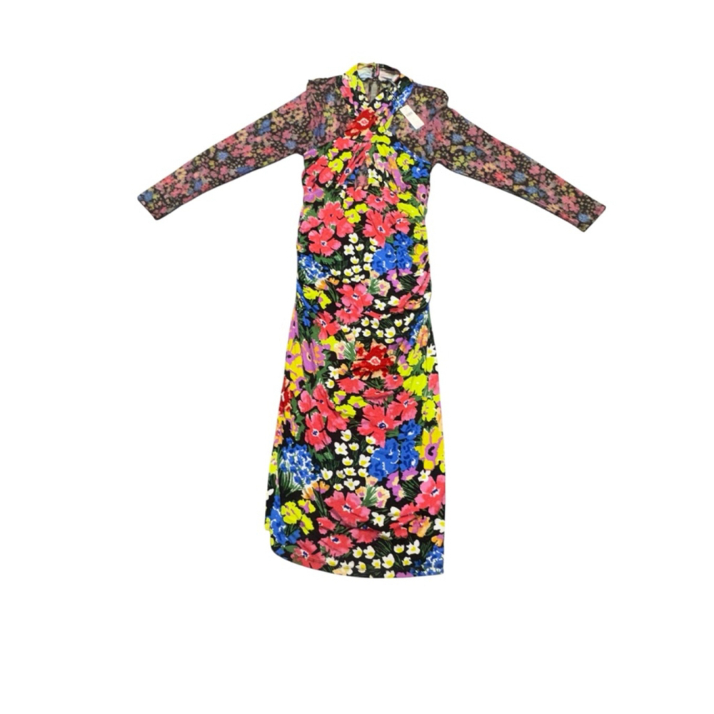 NWT women’s ANTHROPOLOGIE floral colorful Mesh Halter Mock-Neck midi Dress sz XL - Picture 4 of 11